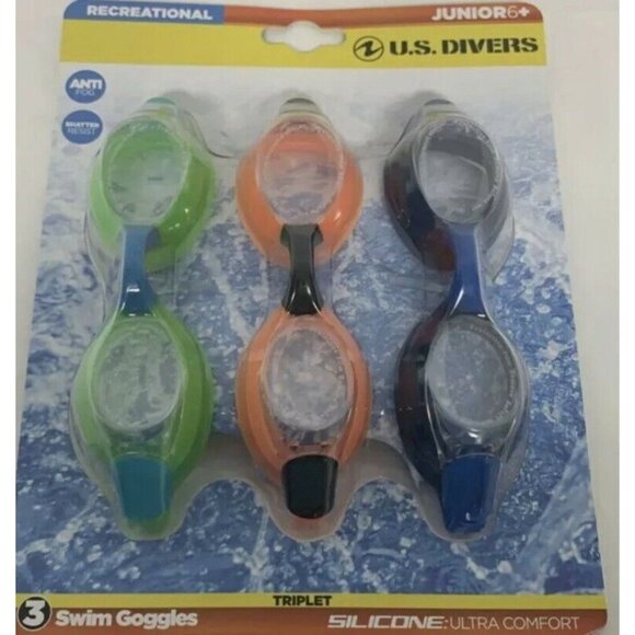 𝅺3-Pack Recreation Swim Goggles Juniors 6+ Shatter Resistant Anti-Fog Silicone - Picture 1 of 2
